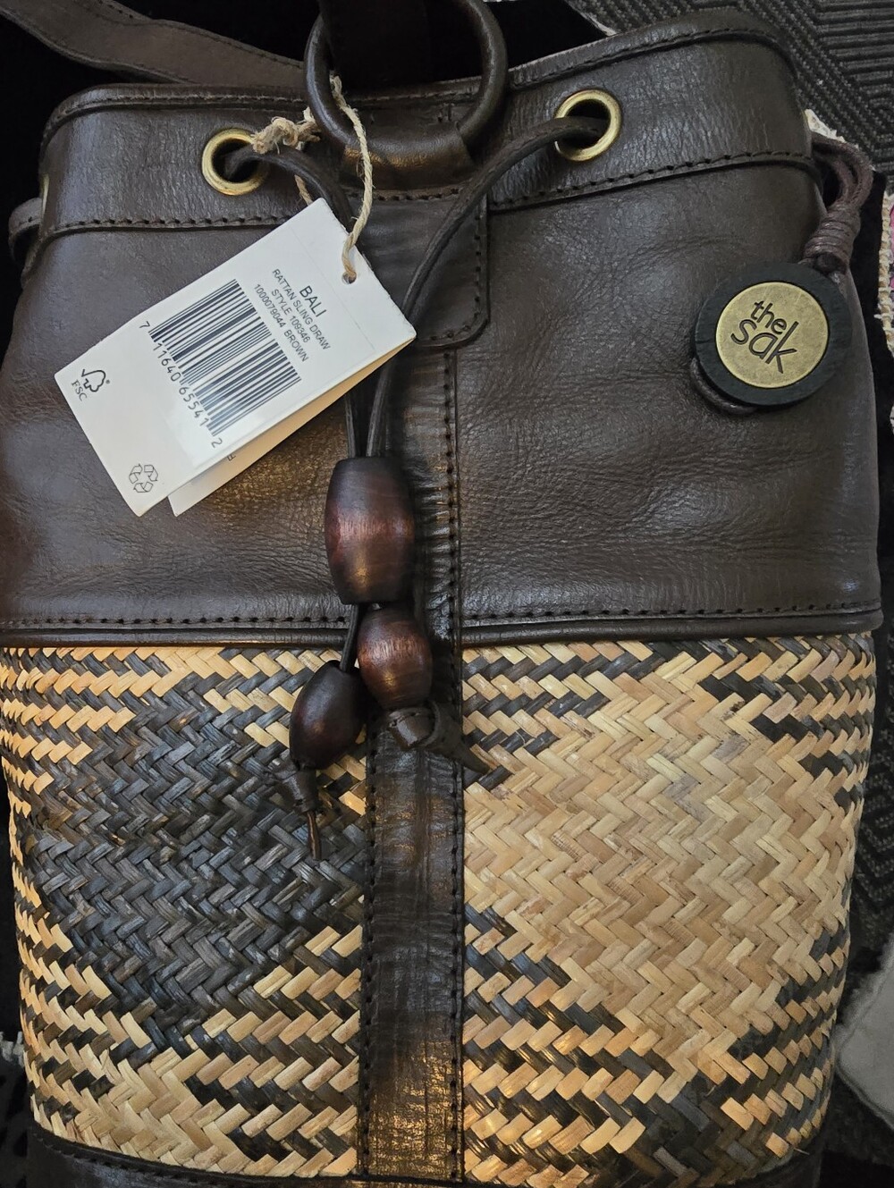 The Sak Brown Woven Leather-Trim Backpack